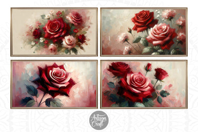 Roses Frame TV art, bouquet of red roses, Valentine Frame TV art Digital Pattern Artisan Craft SVG 