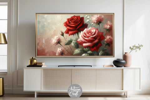 Roses Frame TV art, bouquet of red roses, Valentine Frame TV art Digital Pattern Artisan Craft SVG 