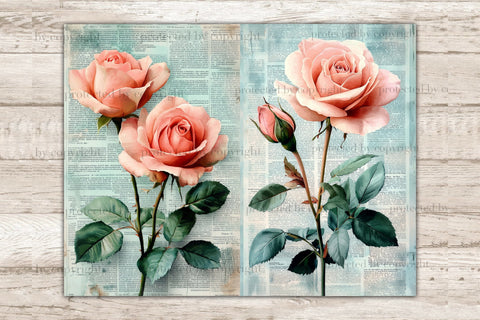 Roses Junk Journal Pages | Newspaper Printable SVG GlamArtZhanna 