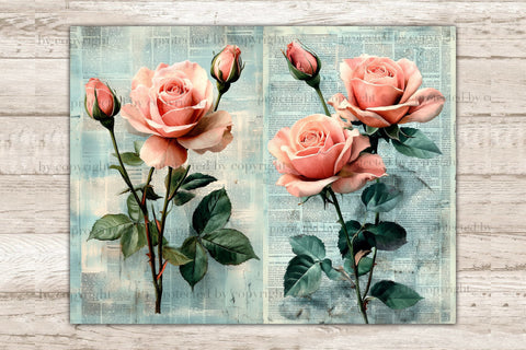 Roses Junk Journal Pages | Newspaper Printable SVG GlamArtZhanna 