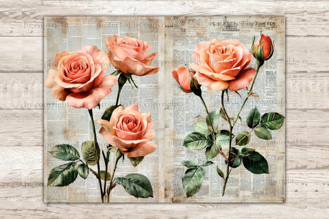 Roses Junk Journal Pages | Newspaper Printable SVG GlamArtZhanna 