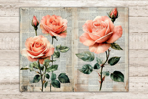 Roses Junk Journal Pages | Newspaper Printable SVG GlamArtZhanna 