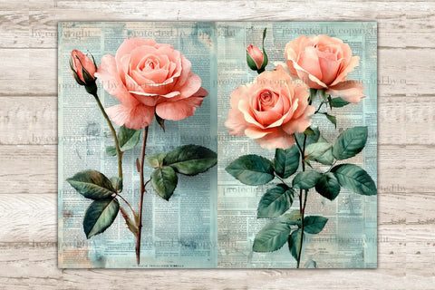 Roses Junk Journal Pages | Newspaper Printable SVG GlamArtZhanna 