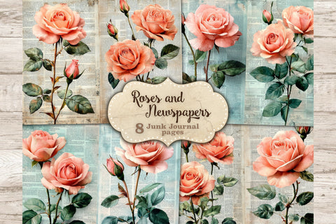 Roses Junk Journal Pages | Newspaper Printable SVG GlamArtZhanna 