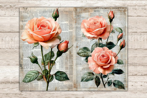 Roses Junk Journal Pages | Newspaper Printable SVG GlamArtZhanna 