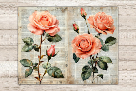 Roses Junk Journal Pages | Newspaper Printable SVG GlamArtZhanna 