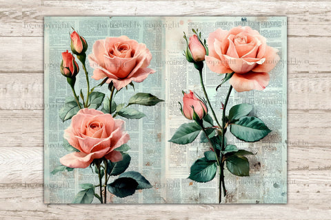 Roses Junk Journal Pages | Newspaper Printable SVG GlamArtZhanna 