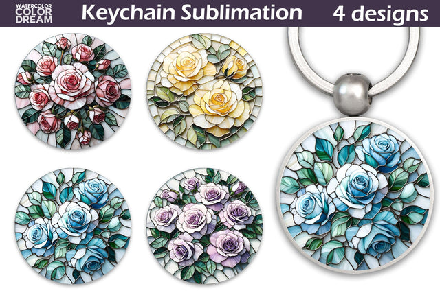 Roses Keychain | Stained Glass Keychain Sublimation Sublimation WatercolorColorDream 