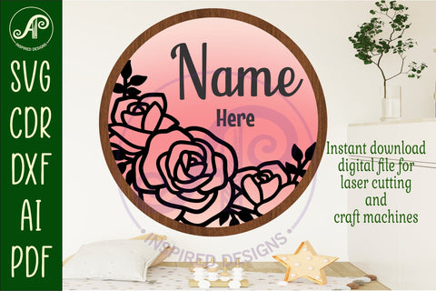 Roses layered personalized name wall art sign, SVG file SVG APInspireddesigns 