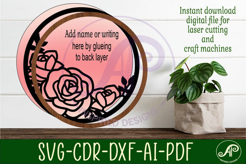 Roses layered personalized name wall art sign, SVG file SVG APInspireddesigns 