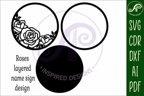 Roses layered personalized name wall art sign, SVG file SVG APInspireddesigns 