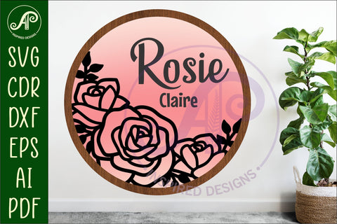 Roses layered personalized name wall art sign, SVG file SVG APInspireddesigns 