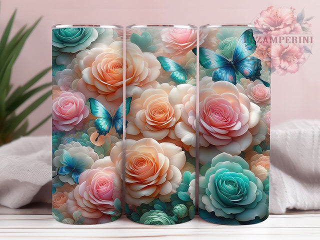 Roses Spring Butterfly Tumbler, Spring Butterfly, Floral Tumbler, Butterfly Flowers, 20oz Sublimation, Nature Tumbler, Springtime Tumbler Sublimation Li Zamperini 