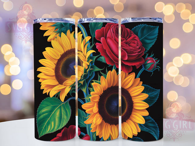 Roses & Sunflowers Floral Tumbler Wrap, Sunflowers, Floral Art, Colorful Design, Nature Theme, Tumbler Wrap, Sublimation Design Sublimation SvggirlplusArt 