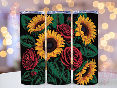 Roses & Sunflowers Floral Tumbler Wrap, Sunflowers, Floral Art, Colorful Design, Nature Theme, Tumbler Wrap, Sublimation Design Sublimation SvggirlplusArt 