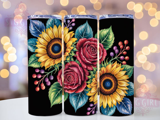 Roses & Sunflowers Floral Tumbler Wrap, Sunflowers, Floral Art, Colorful Design, Nature Theme, Tumbler Wrap, Sublimation Design Sublimation SvggirlplusArt 