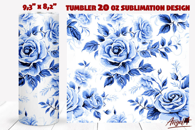 Roses tumbler wrap, blue roses, retro blue floral tumbler Sublimation Angelina Semenova 