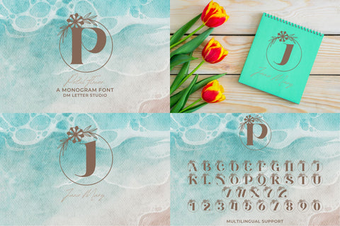 Rosy Meets Ribbon – Floral Monograms with Modern Handwriting Bundle Font Dm Letter Studio 