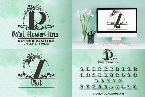 Rosy Meets Ribbon – Floral Monograms with Modern Handwriting Bundle Font Dm Letter Studio 