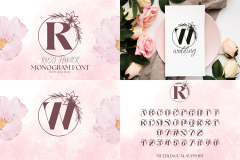 Rosy Meets Ribbon – Floral Monograms with Modern Handwriting Bundle Font Dm Letter Studio 
