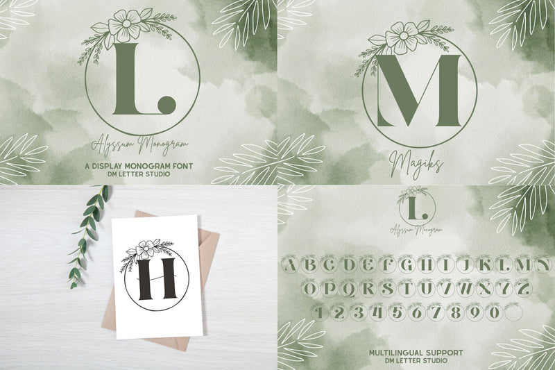 Floral Ribbon Cursive Script Rosy Meets Ribbon – Floral Monograms with Modern Handwriting Bundle ...