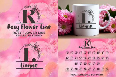Rosy Meets Ribbon – Floral Monograms with Modern Handwriting Bundle Font Dm Letter Studio 