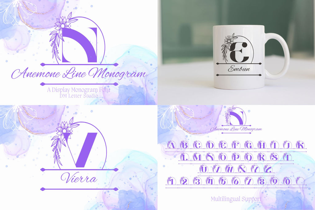 Floral Ribbon Cursive Script Rosy Meets Ribbon – Floral Monograms with Modern Handwriting Bundle ...