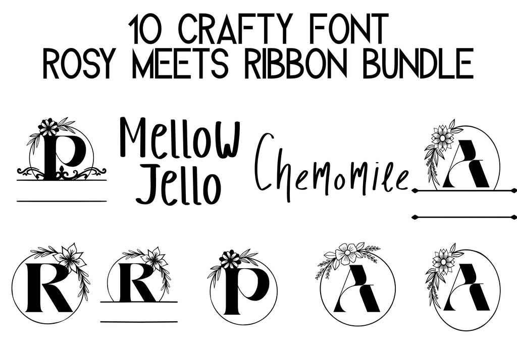 Floral Ribbon Cursive Script Rosy Meets Ribbon – Floral Monograms with Modern Handwriting Bundle ...