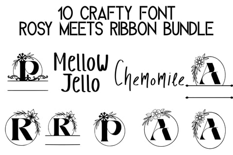 Rosy Meets Ribbon – Floral Monograms with Modern Handwriting Bundle Font Dm Letter Studio 