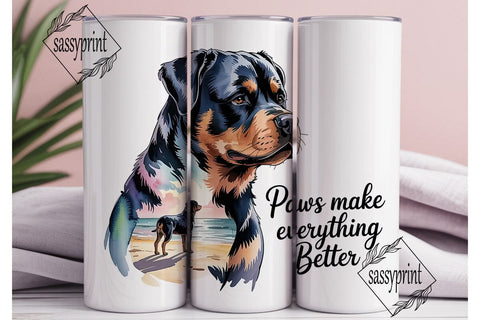 Rottweiler Beach 20oz Tumbler Wrap Sublimation sassyprint 