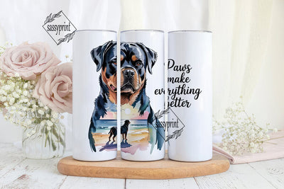 Rottweiler Beach 20oz Tumbler Wrap Sublimation sassyprint 