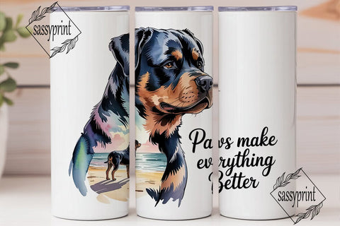 Rottweiler Beach 20oz Tumbler Wrap Sublimation sassyprint 