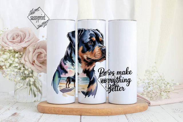 Rottweiler Beach 20oz Tumbler Wrap Sublimation sassyprint 