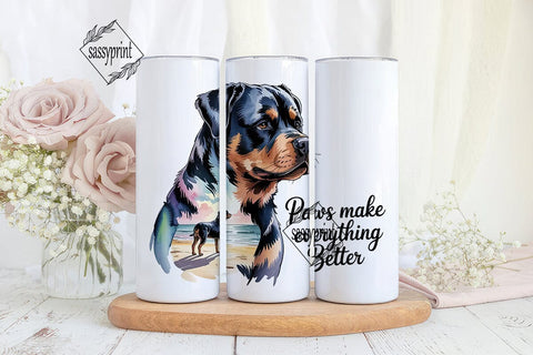 Rottweiler Beach 20oz Tumbler Wrap Sublimation sassyprint 