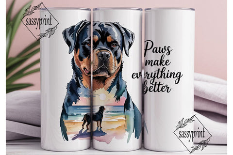 Rottweiler Beach 20oz Tumbler Wrap Sublimation sassyprint 