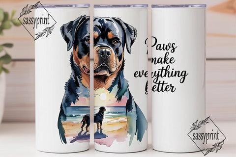 Rottweiler Beach 20oz Tumbler Wrap Sublimation sassyprint 