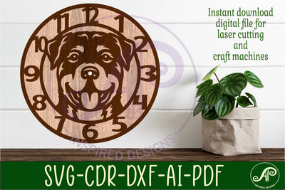 Rottweiler dog clock wall clock laser cut file SVG APInspireddesigns 