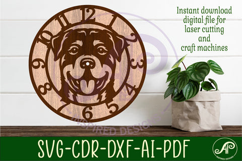 Rottweiler dog clock wall clock laser cut file SVG APInspireddesigns 