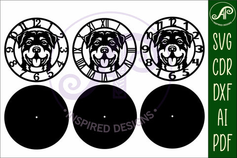 Rottweiler dog clock wall clock laser cut file SVG APInspireddesigns 