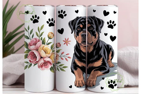 Rottweiler & Flowers 20oz Tumbler Wrap Sublimation PixelChick 
