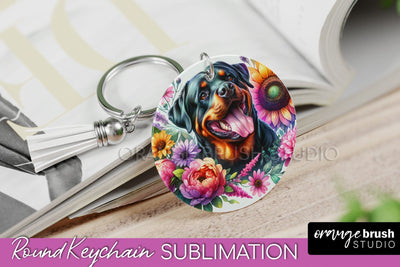 Rottweiler Keychain - Dog mom Floral Keychain Sublimation Design Sublimation OrangeBrushStudio 