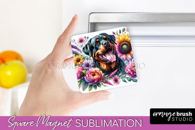 Rottweiler Magnet Sublimation - Dog Mom Floral Magnet PNG Design Sublimation OrangeBrushStudio 