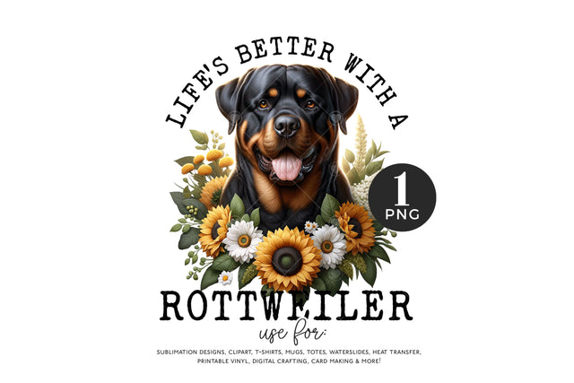 Rottweiler PNG | Floral Dog Lover Sublimation Design Sublimation BijouBay 