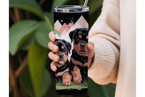 Rottweiler Puppies Floral 20oz Tumbler Sublimation DesignSVG 