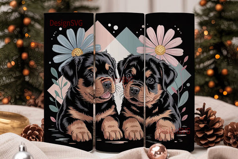 Rottweiler Puppies Floral 20oz Tumbler Sublimation DesignSVG 