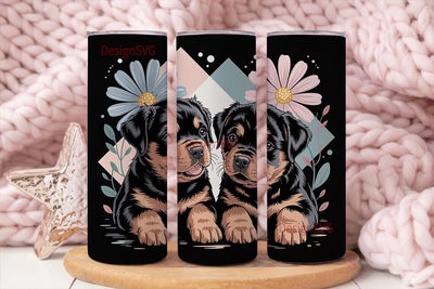Rottweiler Puppies Floral 20oz Tumbler Sublimation DesignSVG 