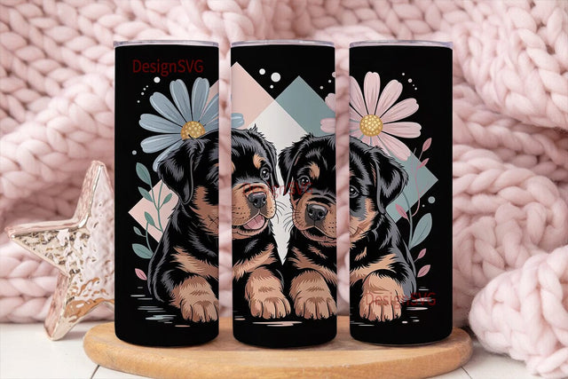 Rottweiler Puppies Floral 20oz Tumbler Sublimation DesignSVG 