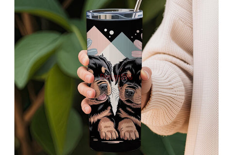 Rottweiler Puppies Floral 20oz Tumbler Sublimation DesignSVG 