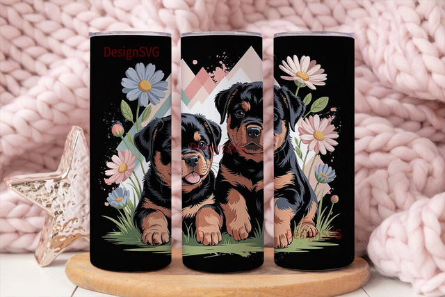 Rottweiler Puppies Floral 20oz Tumbler Sublimation DesignSVG 