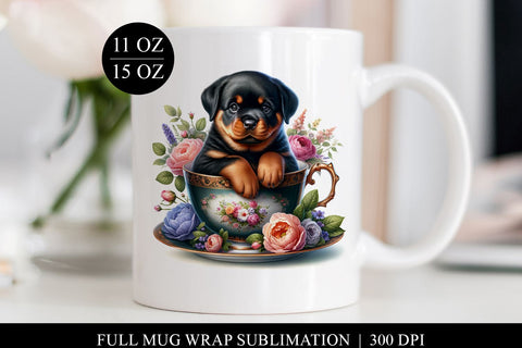 Rottweiler Puppy Mug Wrap, Full Mug Sublimation Design Sublimation BijouBay 